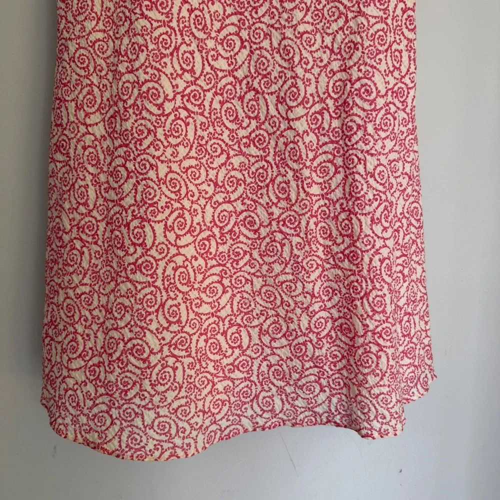 Vintage J. Crew Strapless Fit & Flare Midi Dress Pink Swirl 100% Cotton Size 8